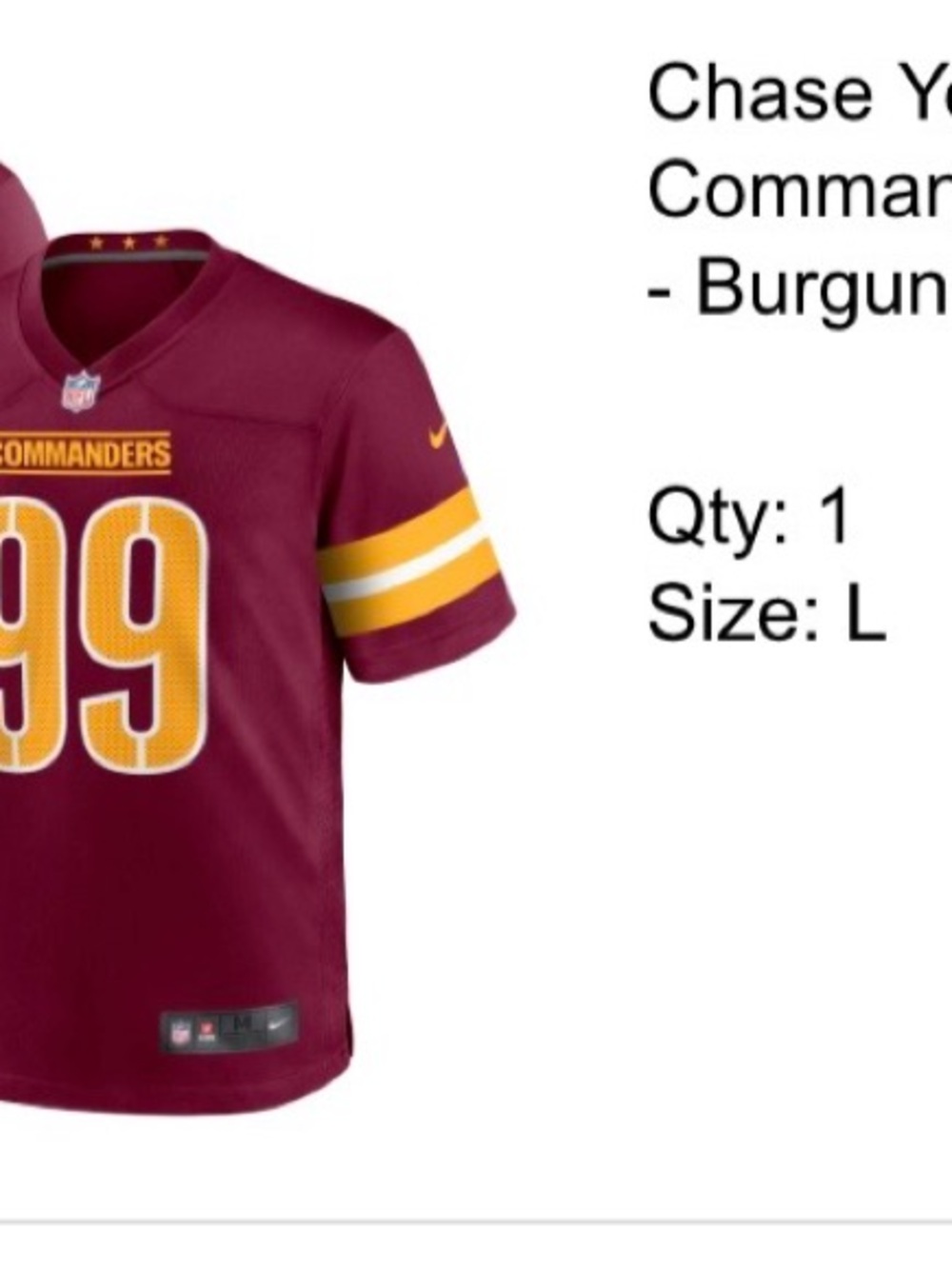 Nike Men’s Burgundy and Gold Washington Commanders Jersey - #99